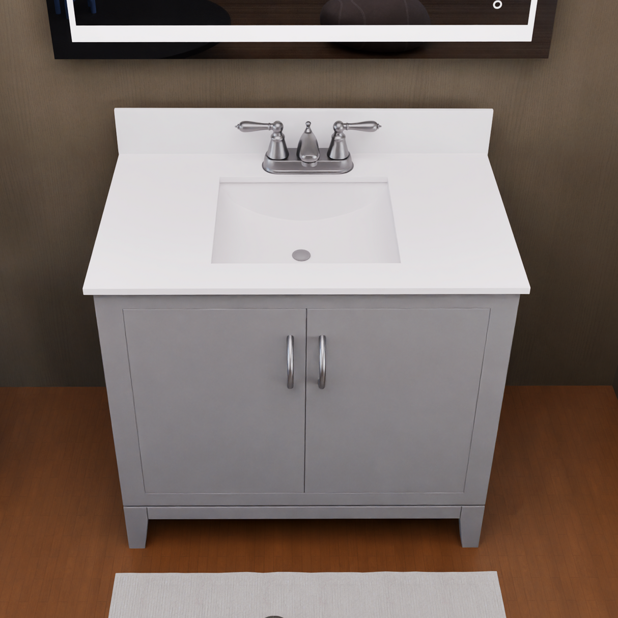 Luton Freestanding Solid Wood Bathroom Vanity With Crystal White Engineered Stone Sink Top & 4 In. Backsplash in Nature Wood Finish