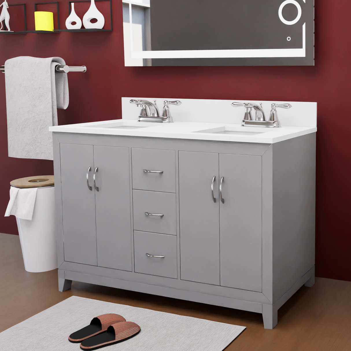 Luton Freestanding Solid Wood Bathroom Vanity With Crystal White Engineered Stone Sink Top & 4 In. Backsplash in Nature Wood Finish