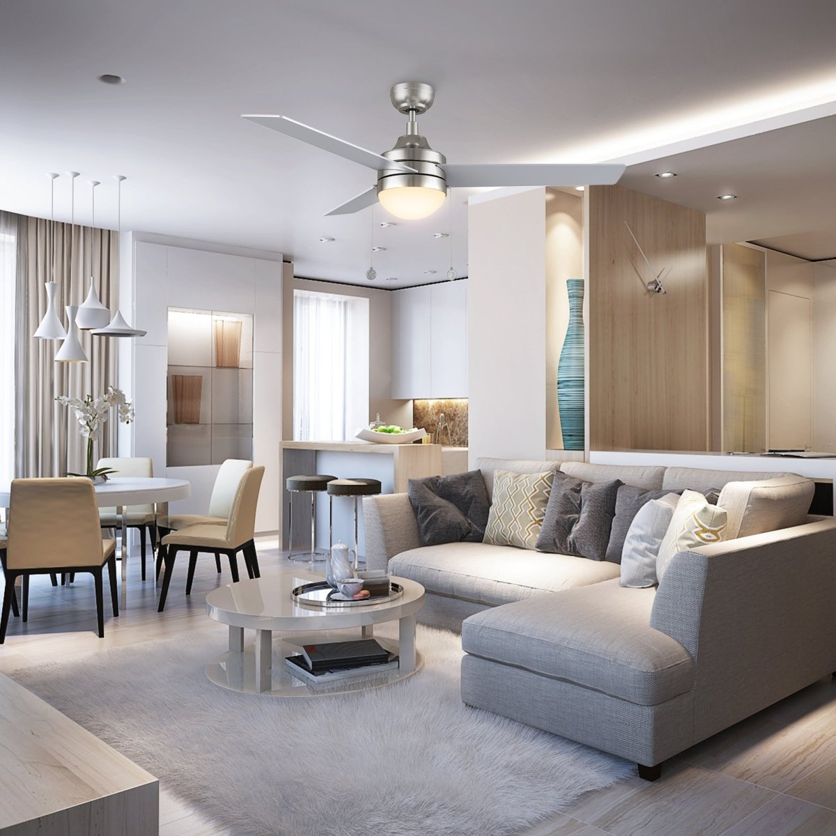 MALTA 52 inch 3 - Blade Ceiling Fan with LED Light & Pull Chain - LEDMyPlace