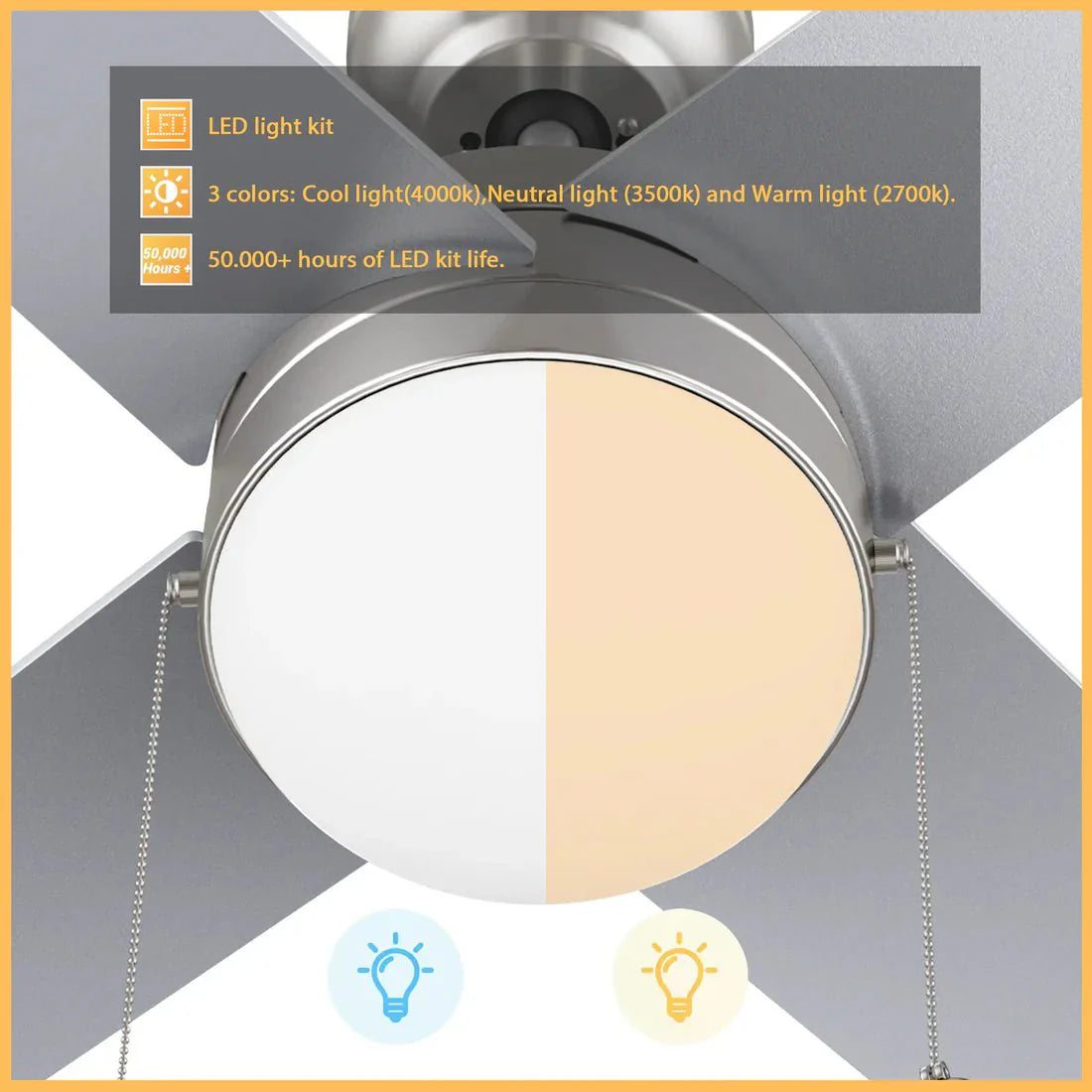 MALTA 52 inch 4 - Blade Ceiling Fan with LED Light & Pull Chain - LEDMyPlace