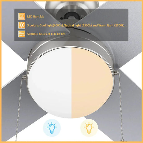 MALTA 52 inch 4 - Blade Ceiling Fan with LED Light & Pull Chain - LEDMyPlace