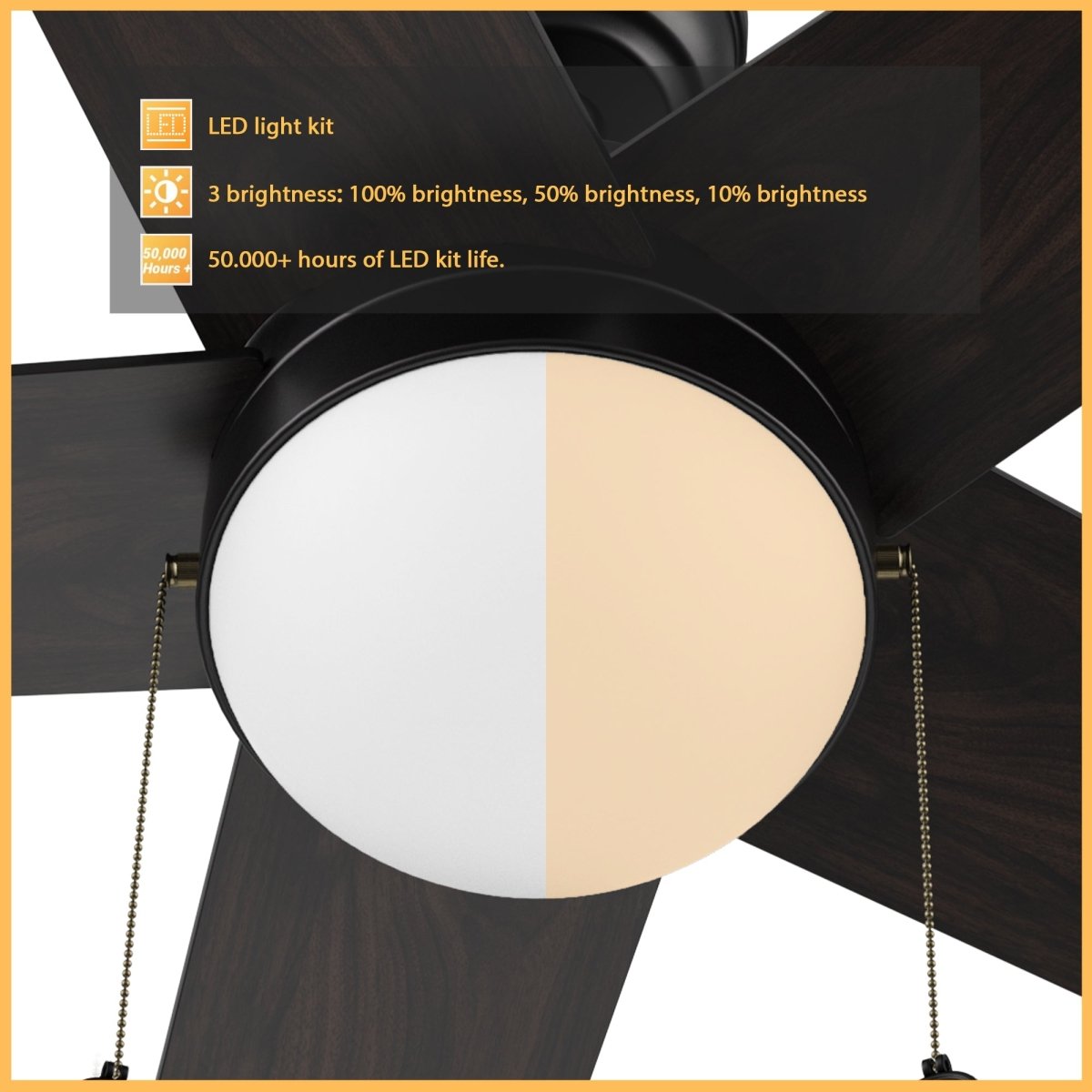 MALTA 52 inch 5 - Blade Ceiling Fan with LED Light & Pull Chain - LEDMyPlace