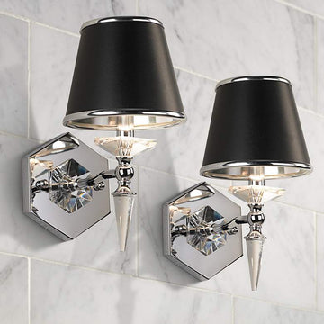 Manhattan 13" High Black and Chrome Crystal Wall Sconce Set of 2