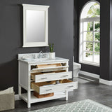 Manhattan Freestanding Solid Wood Bathroom Vanity with Natural Carrara White Marble Sink Top with 4 In. Backsplash