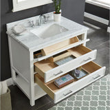 Manhattan Freestanding Solid Wood Bathroom Vanity with Natural Carrara White Marble Sink Top with 4 In. Backsplash