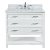 Manhattan Freestanding Solid Wood Bathroom Vanity with Natural Carrara White Marble Sink Top with 4 In. Backsplash