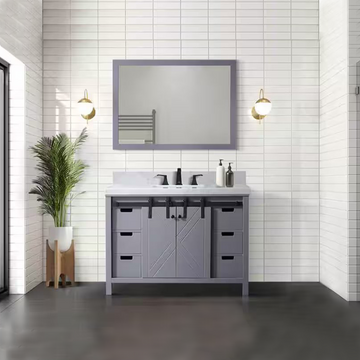 Marsyas 48 In. Freestanding Dark Grey Bathroom Vanity With Single Undermount Ceramic Sink, White Carrara Marble Top