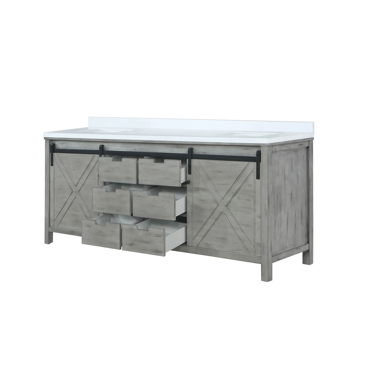 Marsyas Ash Grey Freestanding Bathroom Vanity with White Quartz top, White Square Sink