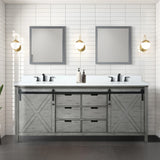 Marsyas 80" Ash Grey Double Vanity, White Quartz Top, White Square Sinks and no Mirror