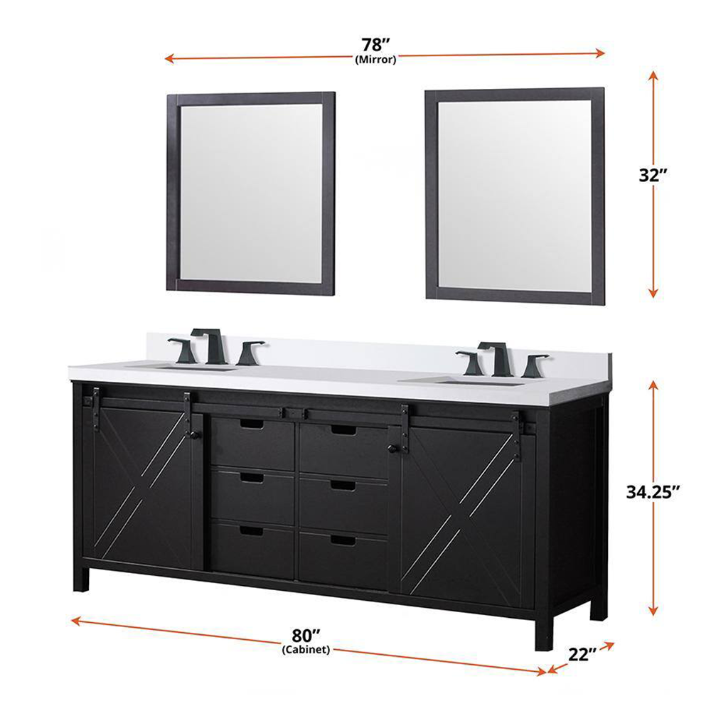 Marsyas 80" Brown Freestanding  Bathroom Vanity Cabinet Without Top & 30" Mirrors