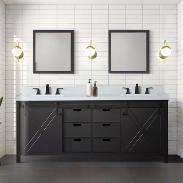 Marsyas 80" Brown Freestanding  Bathroom Vanity Cabinet Without Top & 30" Mirrors