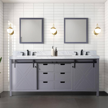 Marsyas 80 In. Freestanding Dark Grey Bathroom Vanity With Double Undermount Ceramic Sink, White Carrara Marble Top