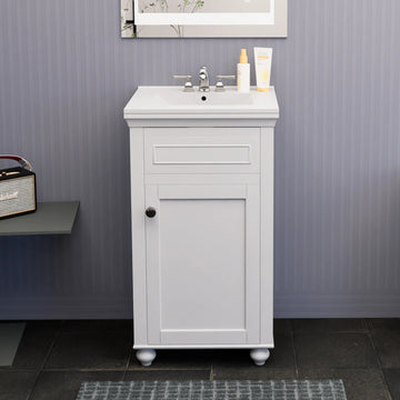 Mini 20 In. White Freestanding Solid Wood Bathroom Vanity with Porcelain Sink Top