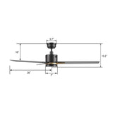 MONTGOMERY 52 inch 3 - Blade Smart Ceiling Fan with LED Light & Remote - LEDMyPlace