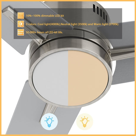 MONTGOMERY 52 inch 3 - Blade Smart Ceiling Fan with LED Light & Remote - LEDMyPlace