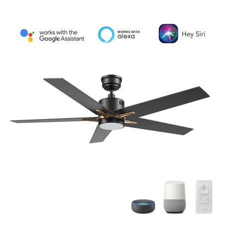 MONTGOMERY 52 inch 5 - Blade Smart Ceiling Fan with LED Light & Remote - LEDMyPlace