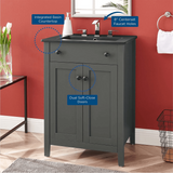 Nantucket 24 In. Freestanding Bathroom Vanity with Black Ceramic Sink Top