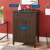 Nantucket 24 In. Freestanding Bathroom Vanity with Black Ceramic Sink Top