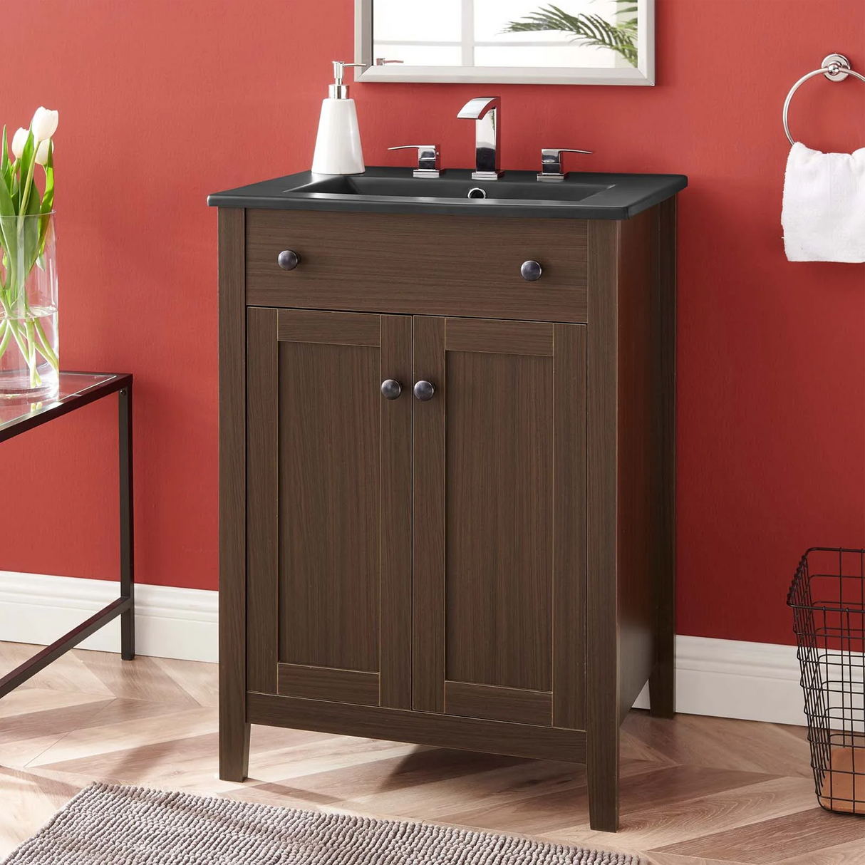 Nantucket 24 In. Freestanding Bathroom Vanity with Black Ceramic Sink Top