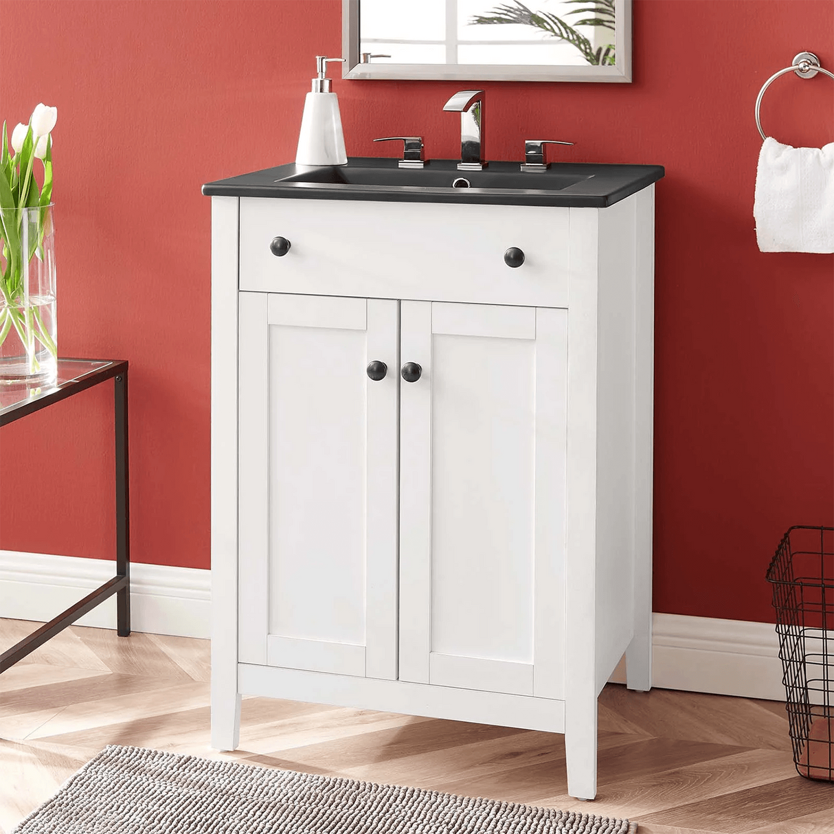 Nantucket 24 In. Freestanding Bathroom Vanity with Black Ceramic Sink Top