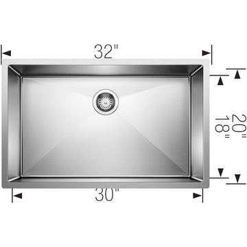 Blanco Precision 32 Inch R10 Super Single Bowl Stainless Steel Undermount Kitchen Sink