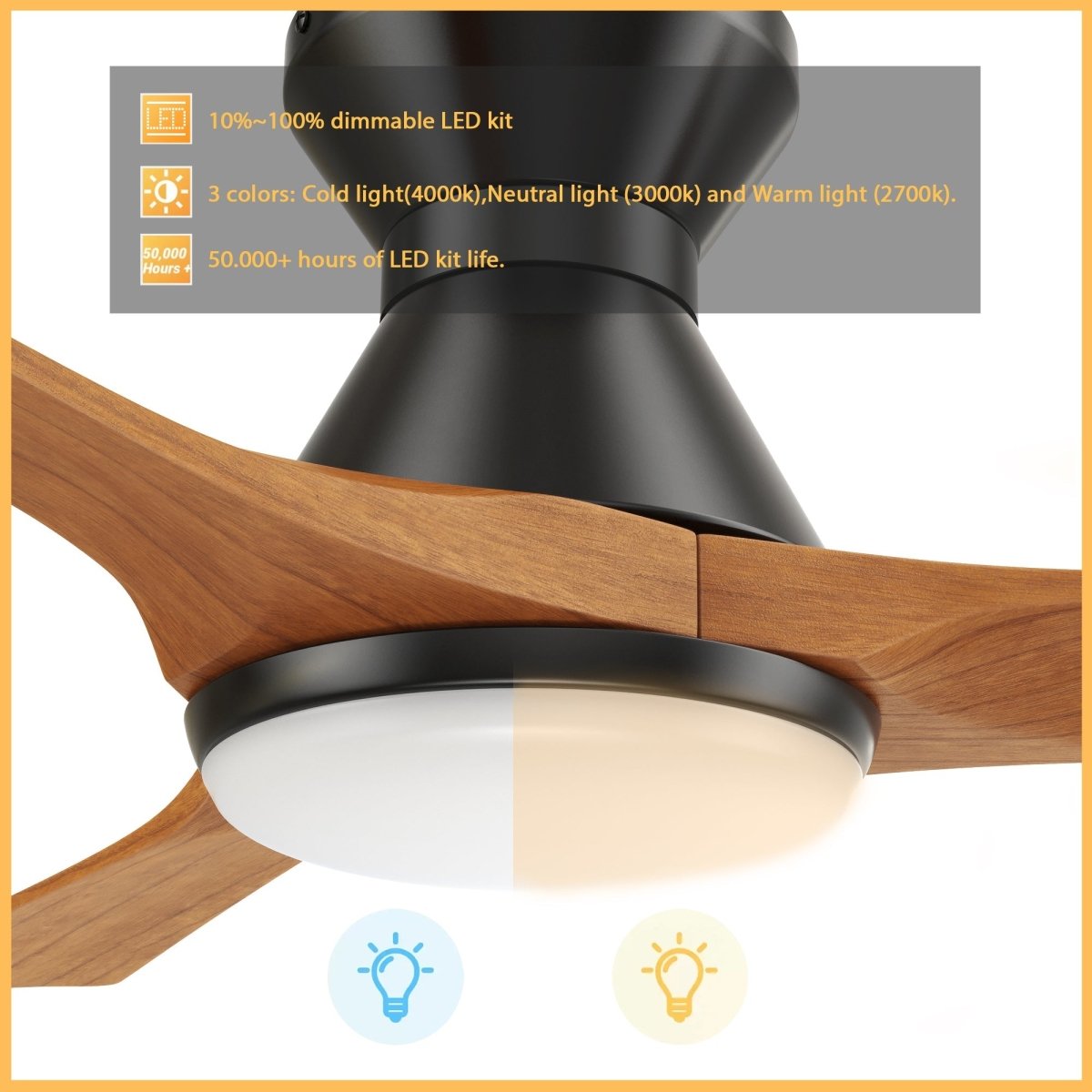 NICOLET 52 inch 3 - Blade Flush Mount Smart Ceiling Fan with LED Light & Remote - LEDMyPlace