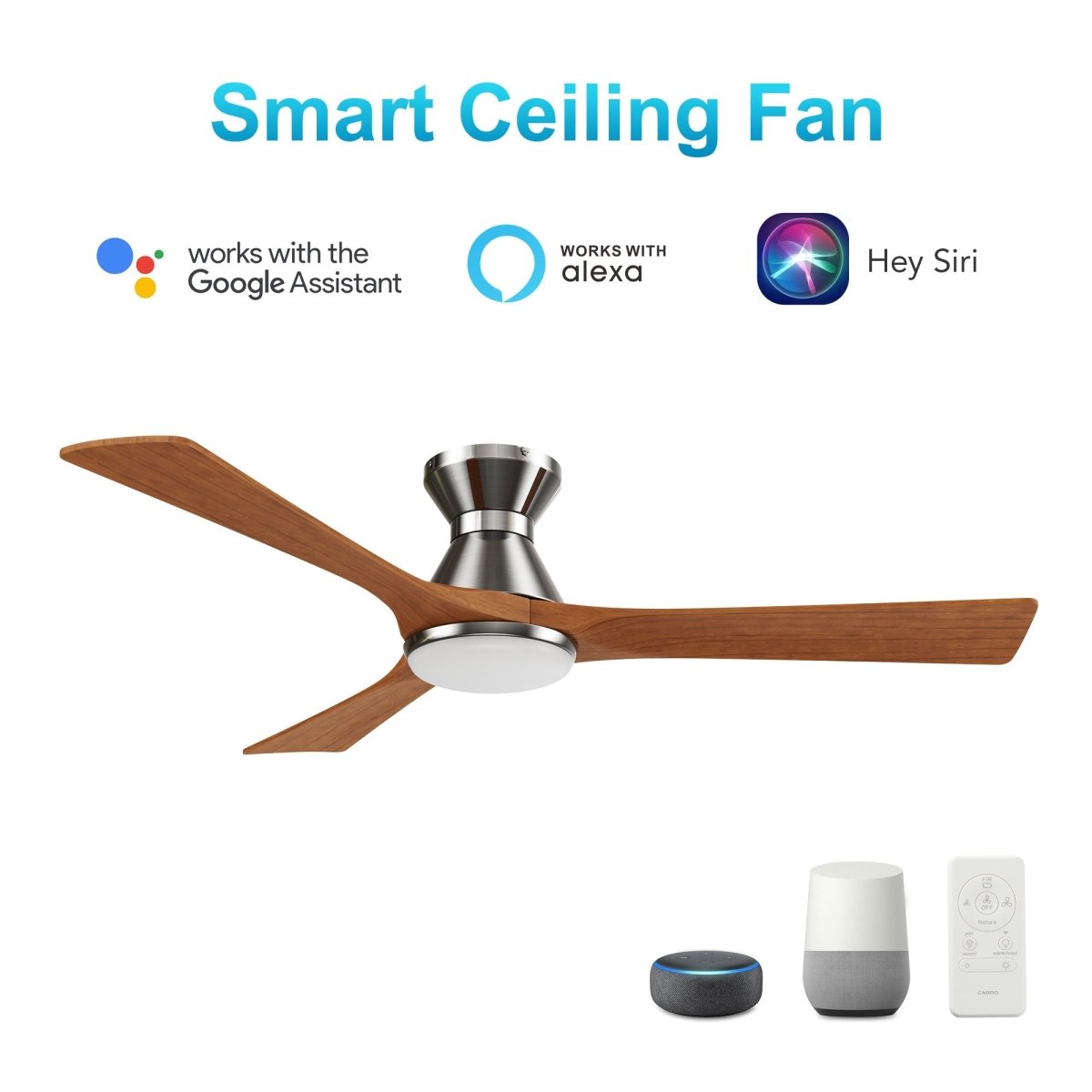 NICOLET 52 inch 3 - Blade Flush Mount Smart Ceiling Fan with LED Light & Remote - LEDMyPlace