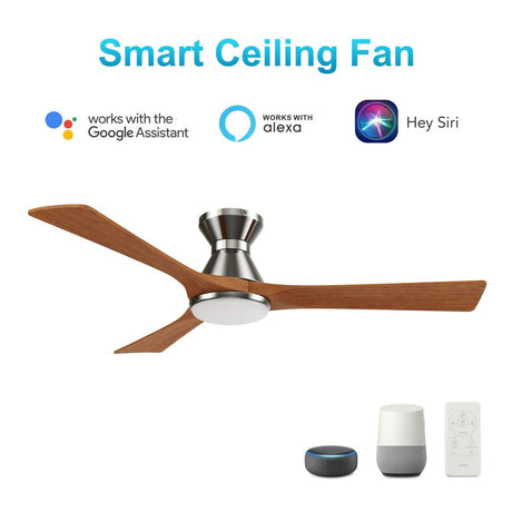 NICOLET 52 inch 3 - Blade Flush Mount Smart Ceiling Fan with LED Light & Remote - LEDMyPlace