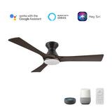 NICOLET 52 inch 3 - Blade Flush Mount Smart Ceiling Fan with LED Light & Remote - LEDMyPlace