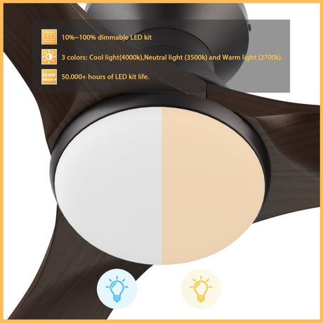 NICOLET 52 inch 3 - Blade Flush Mount Smart Ceiling Fan with LED Light & Remote - LEDMyPlace