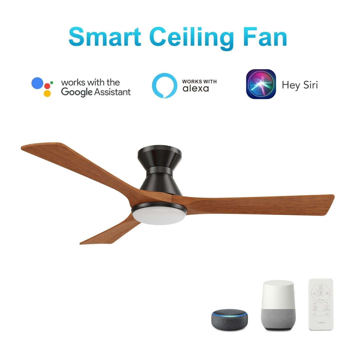 NICOLET 52 inch 3 - Blade Flush Mount Smart Ceiling Fan with LED Light & Remote - LEDMyPlace
