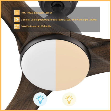 NICOLET 52 inch 3 - Blade Smart Ceiling Fan with Remote &LED Light - LEDMyPlace