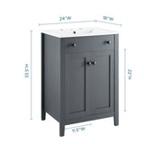 Nury 24 Inch Bathroom Vanity Cabinet With Ceramic Sink & 2 Soft Closing Doors