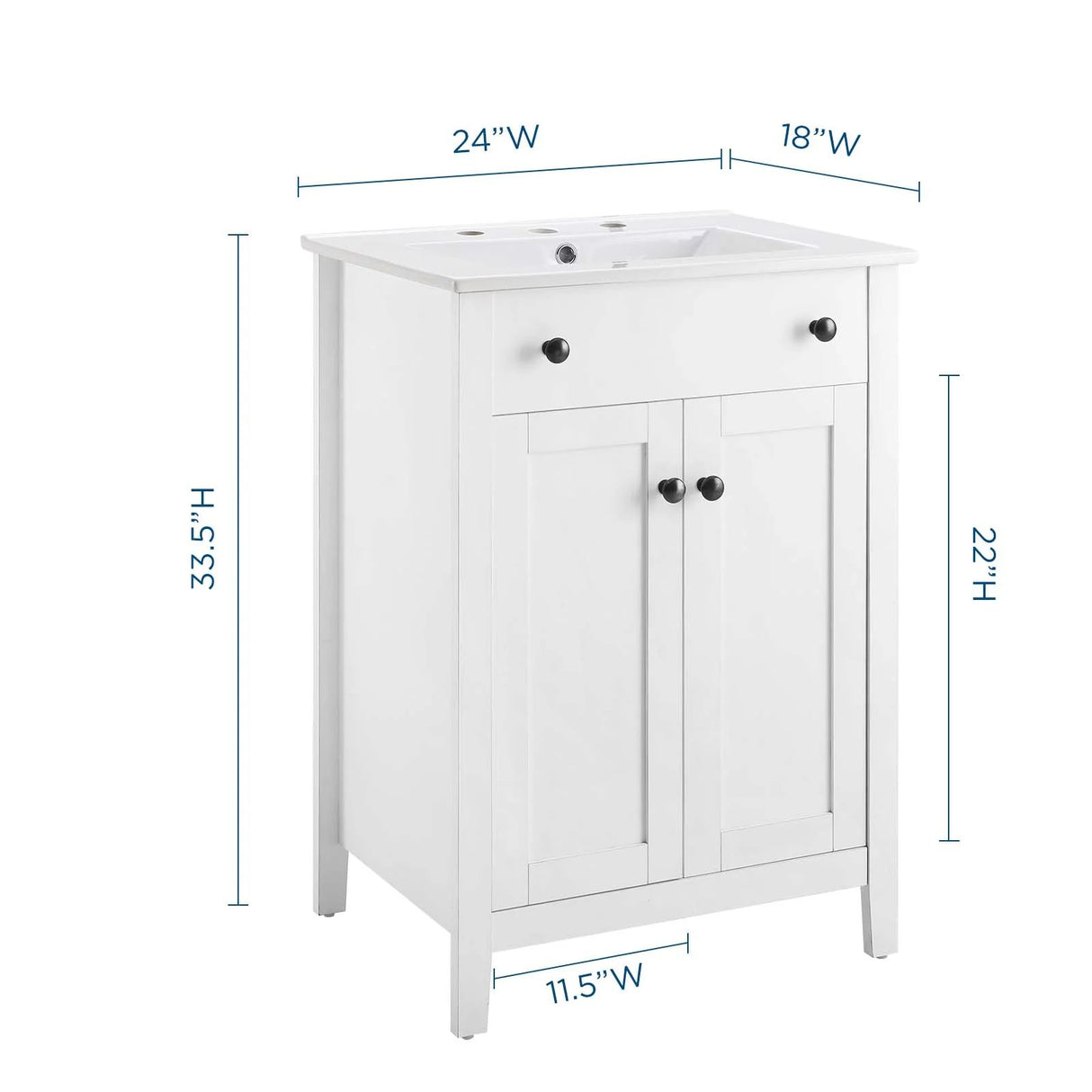 Nury 24 Inch Bathroom Vanity Cabinet With Ceramic Sink & 2 Soft Closing Doors