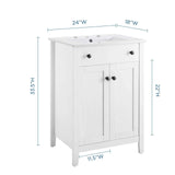 Nury 24 Inch Bathroom Vanity Cabinet With Ceramic Sink & 2 Soft Closing Doors