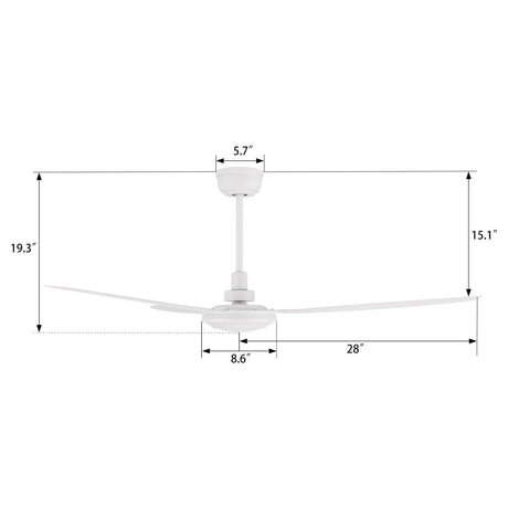 OBERON 56 inch 3 - Blade No LED Light Ceiling Fan with Remote - LEDMyPlace