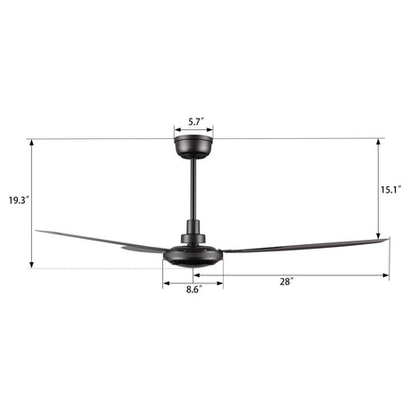 OBERON 56 inch 3 - Blade No LED Light Ceiling Fan with Remote - LEDMyPlace
