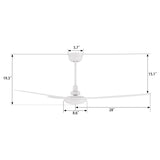 OBERON 56 inch 3 - Blade No LED Light Ceiling Fan with Wall Control - LEDMyPlace