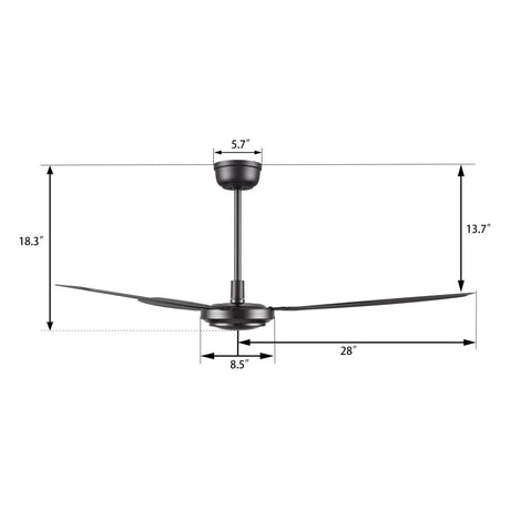 OBERON 56 inch 3 - Blade No Light Ceiling Fan with Remote - LEDMyPlace