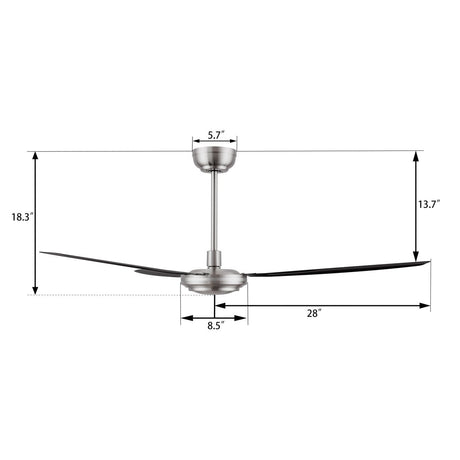 OBERON 56 inch 3 - Blade No Light Ceiling Fan with Wall Control - LEDMyPlace