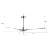 OBERON 56 inch 3 - Blade No Light Ceiling Fan with Wall Control - LEDMyPlace