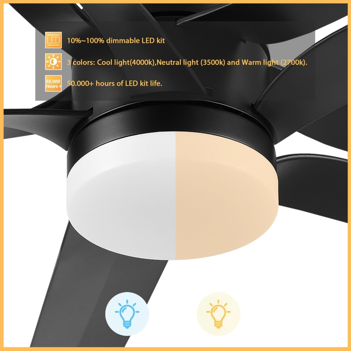 ONYX 52 inch 5 - Blade Ceiling Fan with LED Light Kit & Remote - LEDMyPlace