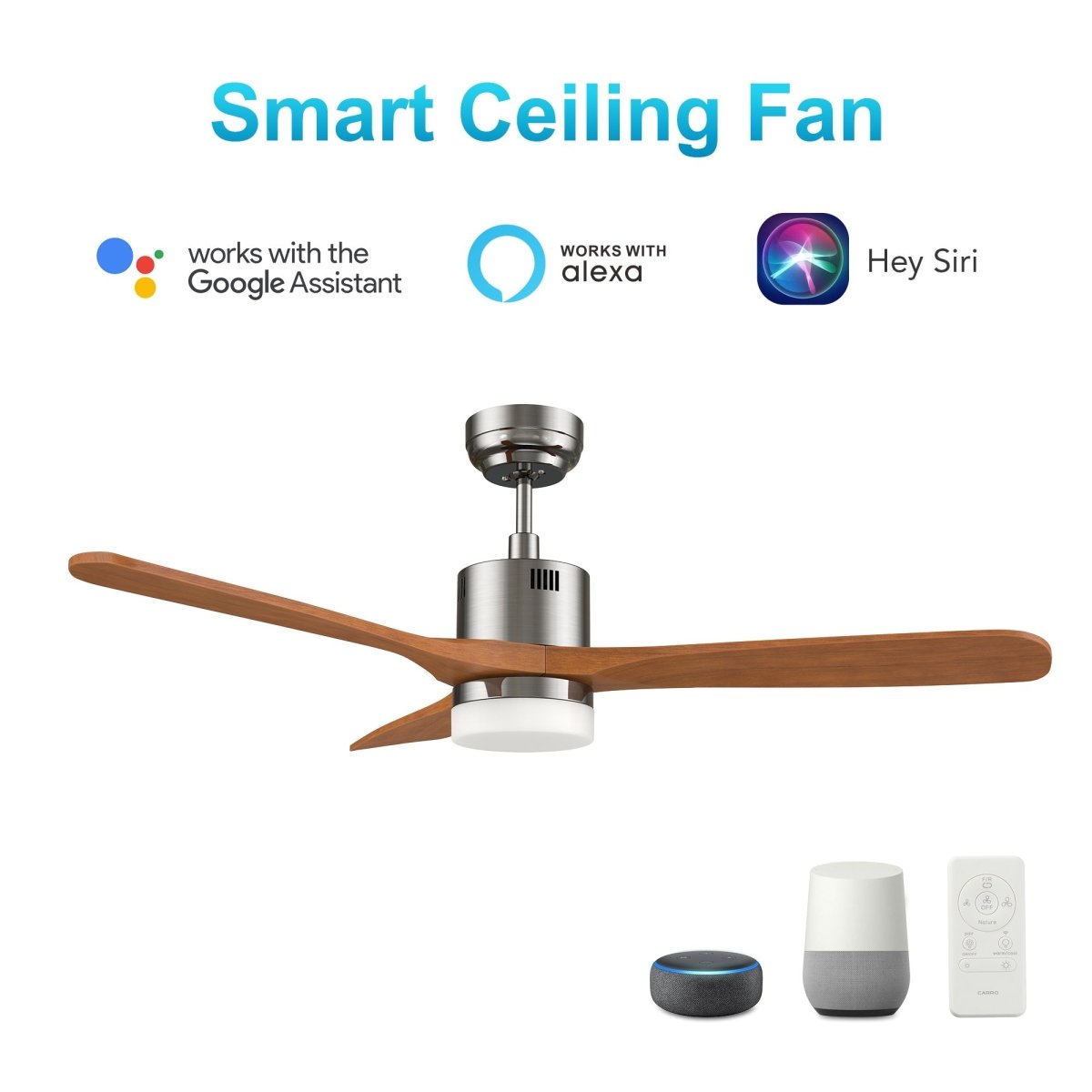 PALMER 52 inch 3 - Blade Smart Ceiling Fan with LED Light & Remote - LEDMyPlace