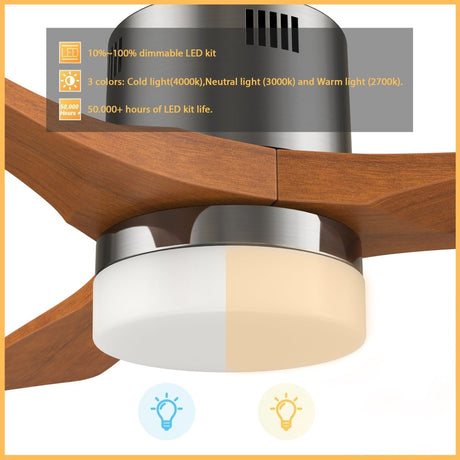 PALMER 52 inch 3 - Blade Smart Ceiling Fan with LED Light & Remote - LEDMyPlace