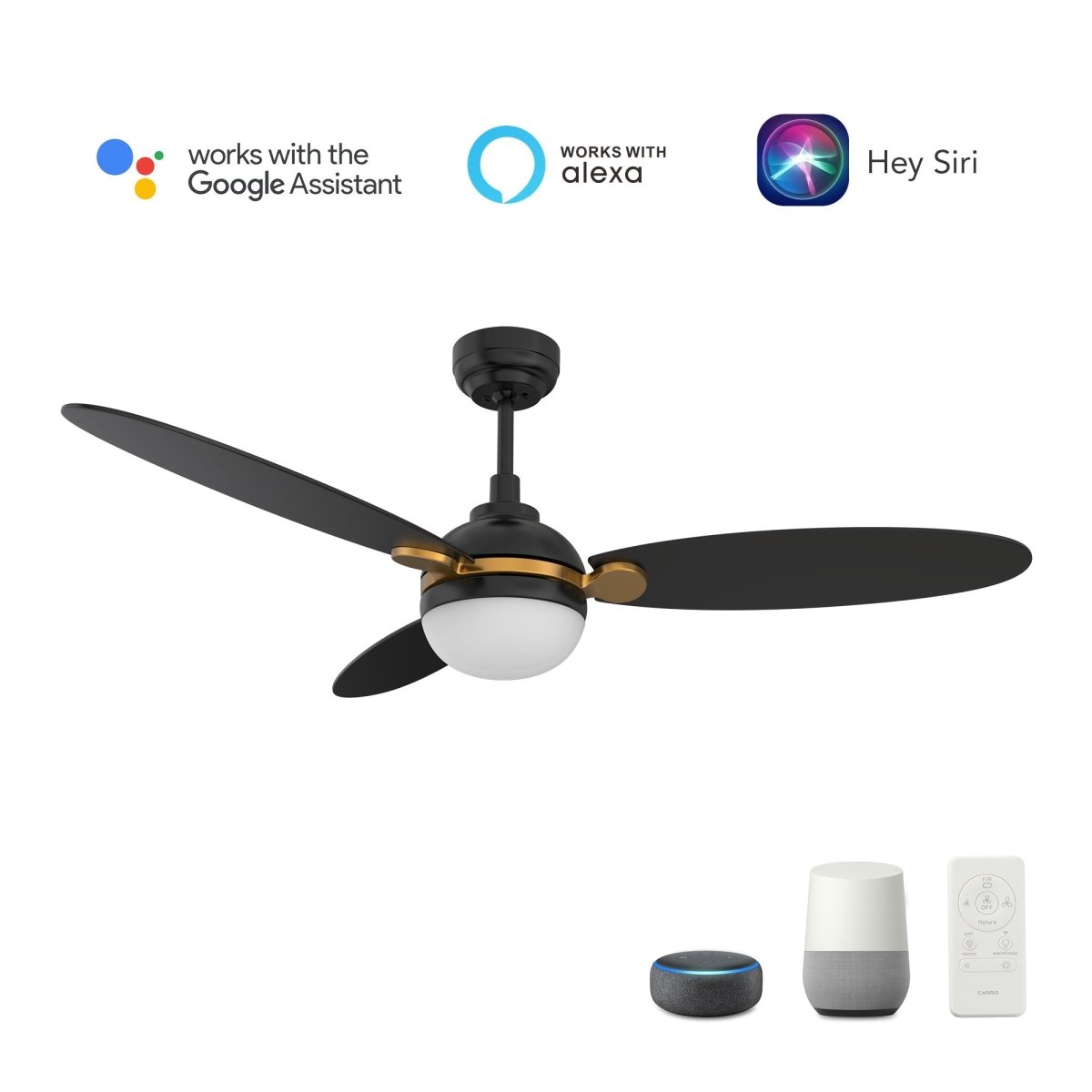 PEARLA 52 inch 3 - Blade Smart Ceiling Fan with LED Light & Remote - LEDMyPlace