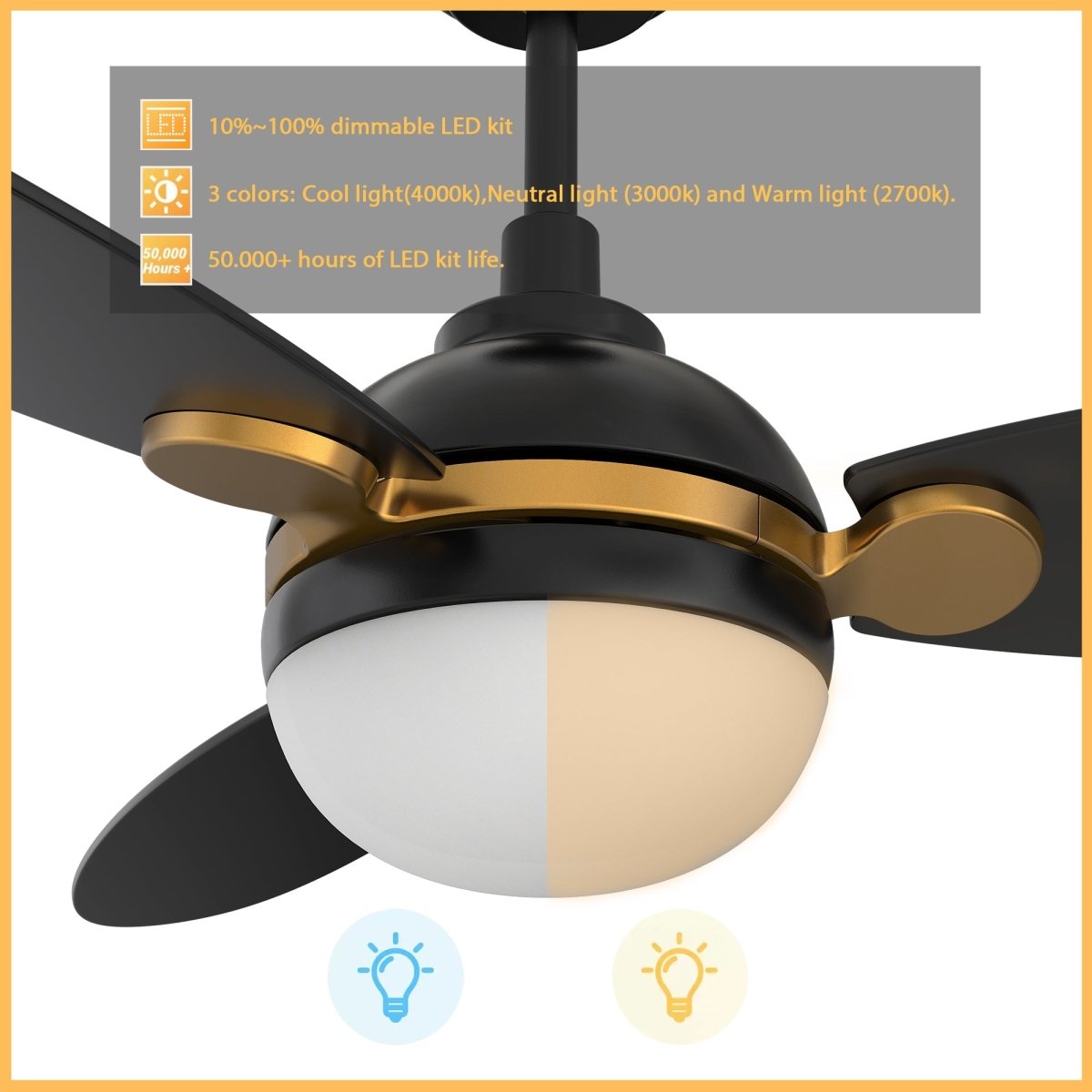 PEARLA 52 inch 3 - Blade Smart Ceiling Fan with LED Light & Remote - LEDMyPlace