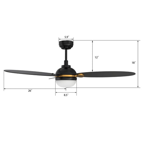 PEARLA 52 inch 3 - Blade Smart Ceiling Fan with LED Light & Remote - LEDMyPlace