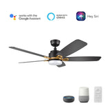PEYTON 52 inch 5 - Blade Smart Ceiling Fan with LED Light & Remote - LEDMyPlace