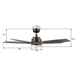PEYTON 52 inch 5 - Blade Smart Ceiling Fan with LED Light & Remote - LEDMyPlace