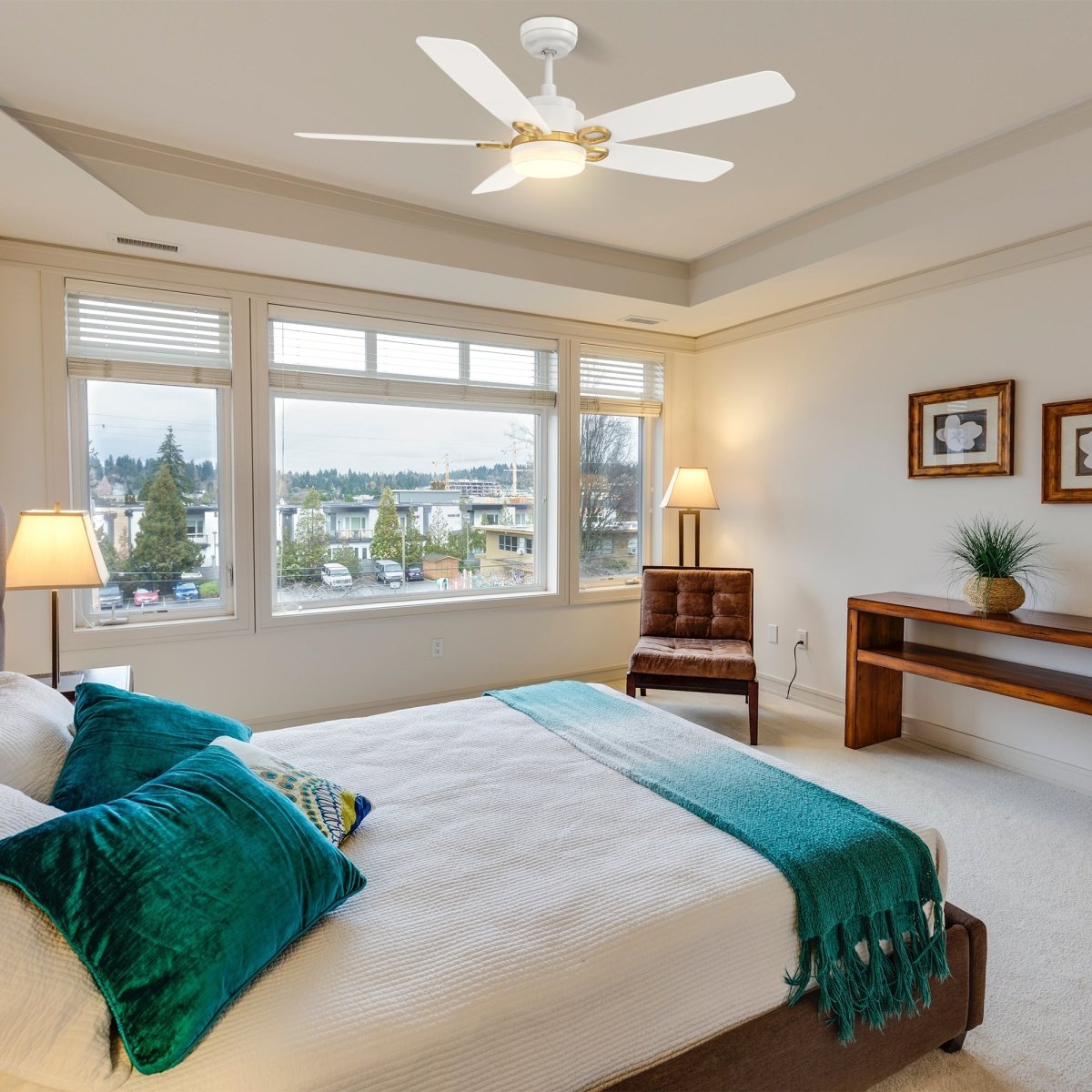 PEYTON 52 inch 5 - Blade Smart Ceiling Fan with LED Light & Remote - LEDMyPlace